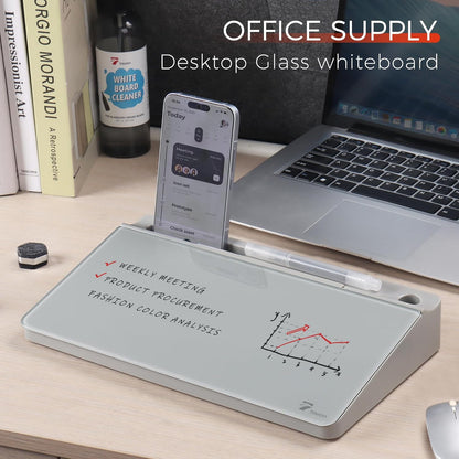 TOWON Small Compact Glass Desktop Whiteboard with Storage – 12 x 7 in Dry Erase Board for Desk, Home Office, School | Includes 5 Markers, Eraser & Holder | Space-Saving Organizer, Aesthetic Rose Gold