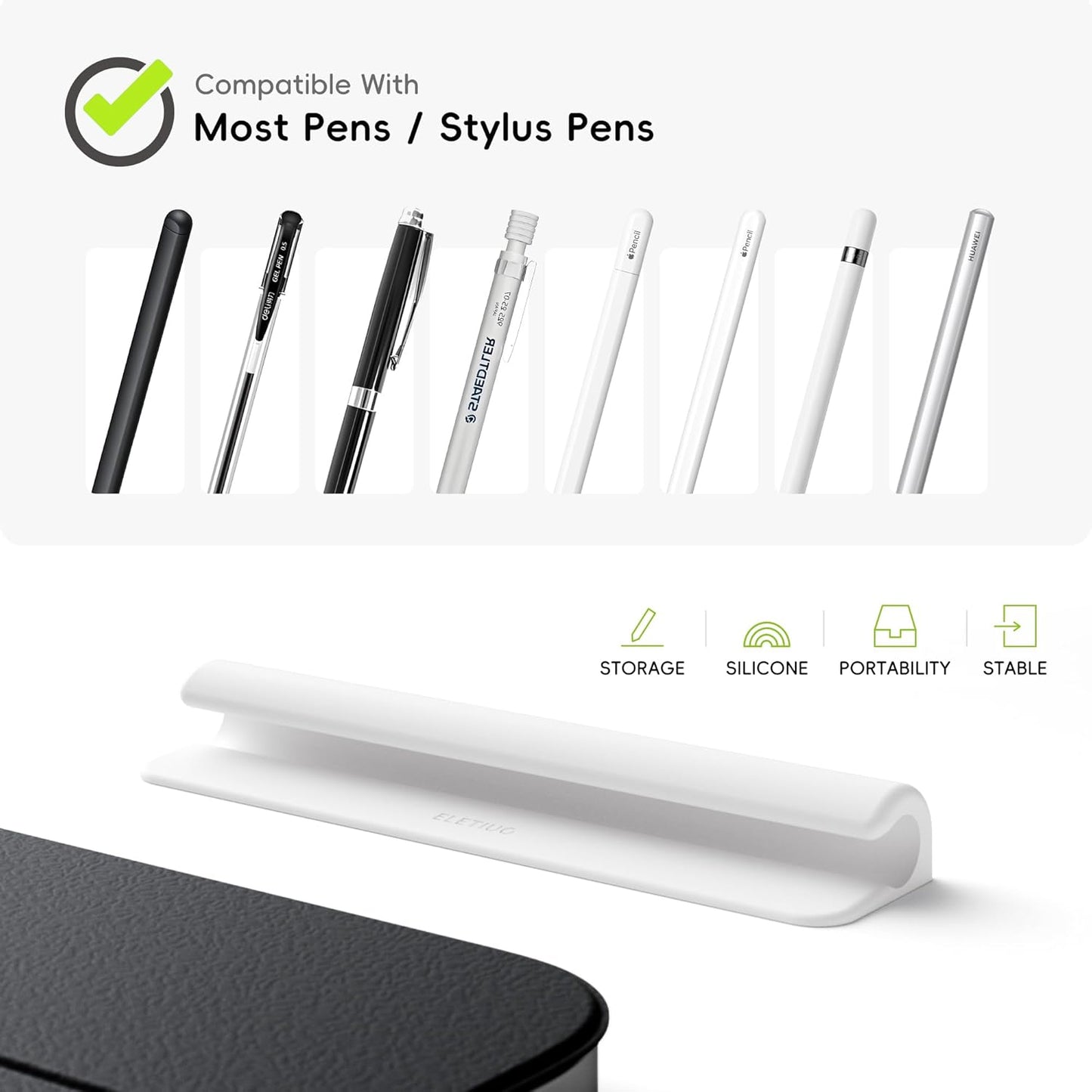 ELETIUO Silicone Pencil Holder Sleeve,Compatible with Apple Pencil (USB-C),Apple Pencil 1st/ 2nd Generation,Strong Adhesive Sticky Attached to iPad Case for Stylus Pens,Black