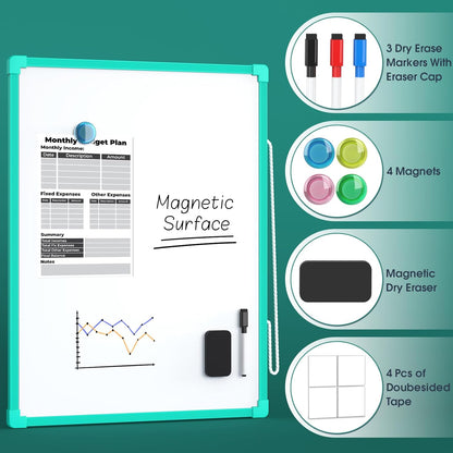 MaxGear Double-Sided Dry Erase Board for Wall, 16"x12" Hanging Whiteboard, Small Dry Erase White Board with 3 Markers and 4 Magnets, Portable Whiteboard for Planning, Drawing, Memo, to Do List