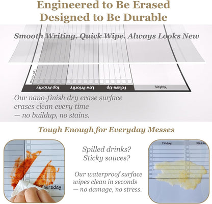 Dry Erase Desk Calendar Board - Reusable Desktop Weekly Planning Board, to-do List - 11.5"x14.5" Tabletop Dry Erase Board with Stand - 6 Markers Included