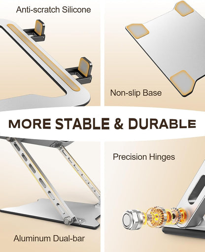 RIWUCT 2026 Ultra-Slim Portable Laptop Stand for Desk, Height Adjustable & Dual-Bar Support Laptop Riser Holder, Ventilated Computer Stand, Compatible with MacBook/Dell/HP(10-15.6"), Gifts for Men/Dad
