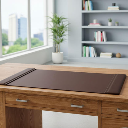 DACASSO Leather Desk Pad with Side Rails - Luxury Leather Desk Blotter for Writing - Executive Desk Surface Protector - (Chocolate Brown, 25.5 x 17.25”)