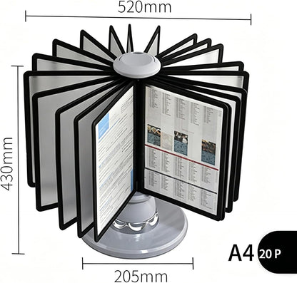Rotating Desk Flip File Holder, 20 Panels Desktop Reference Organizer, 40 Sheet Capacity, 360° Swivel Base, A4 Catalog Display Rack for Office, Laboratory & Restaurant(4 PCS)