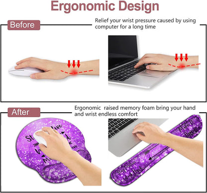 Mouse Pad with Wrist Support, Ergonomic Gel Mouse Pad Beautiful Flowers,Pink Hyacinths on Wood Panel，Non-Slip Durable, Memory Foam Keyboard Wrist Rest, Suitable for Office Typing Games