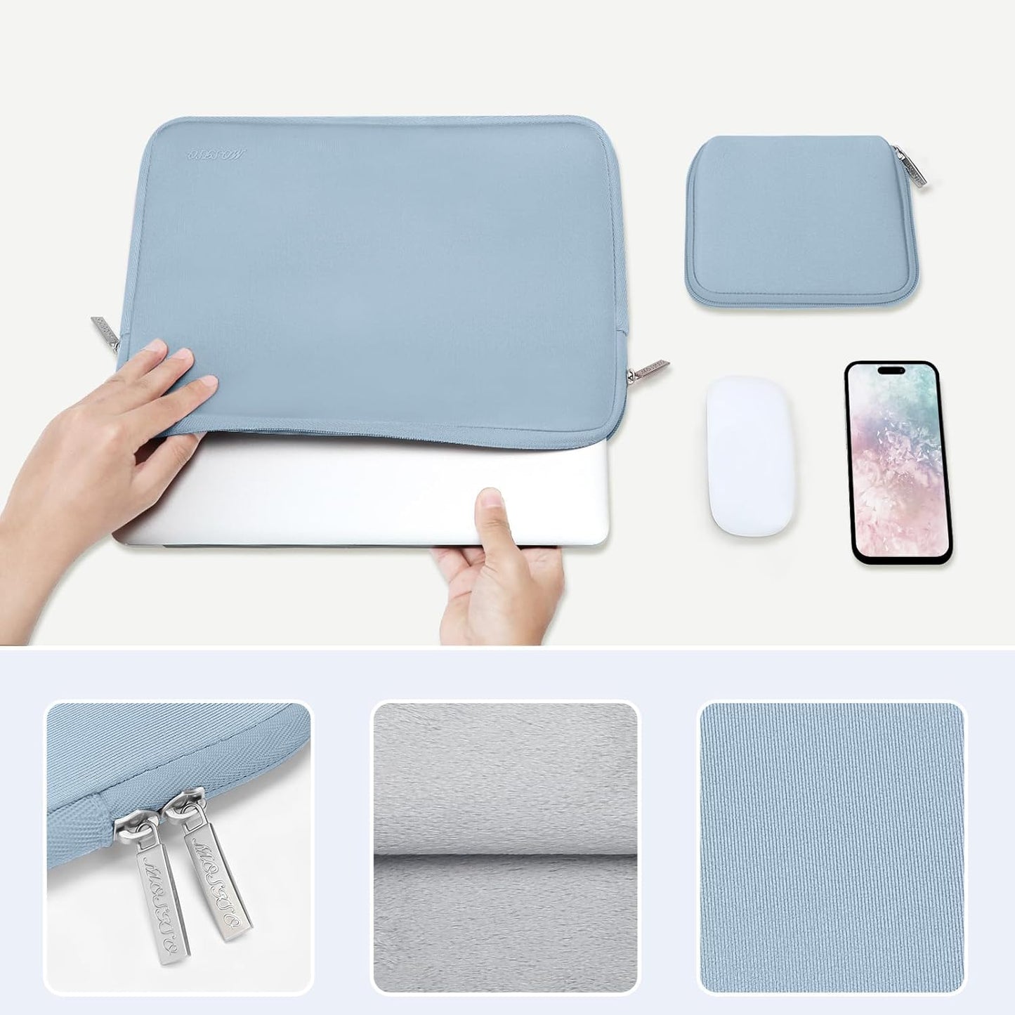 MOSISO Laptop Case 13.3 inch, 13-13.3 inch Laptop Sleeve Bag Compatible with MacBook Air/Pro 13/Pro 14 M5 M4 M3 M2 M1, HP Dell ASUS Lenovo, Neoprene Computer Sleeve Bag with Small Case, Baby Pink - Colors B