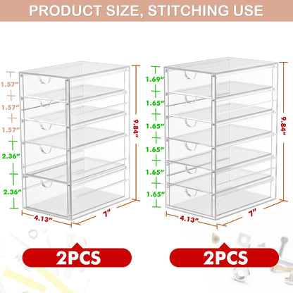 caktraie Makeup Organizer Storage With 16 Drawers, 4 Pcs Desktop Office Supplies, Desk Organizers, Clear Accessories, Dustproof Storage Drawer and for Make Up, Jewelry, Pen, Stationary