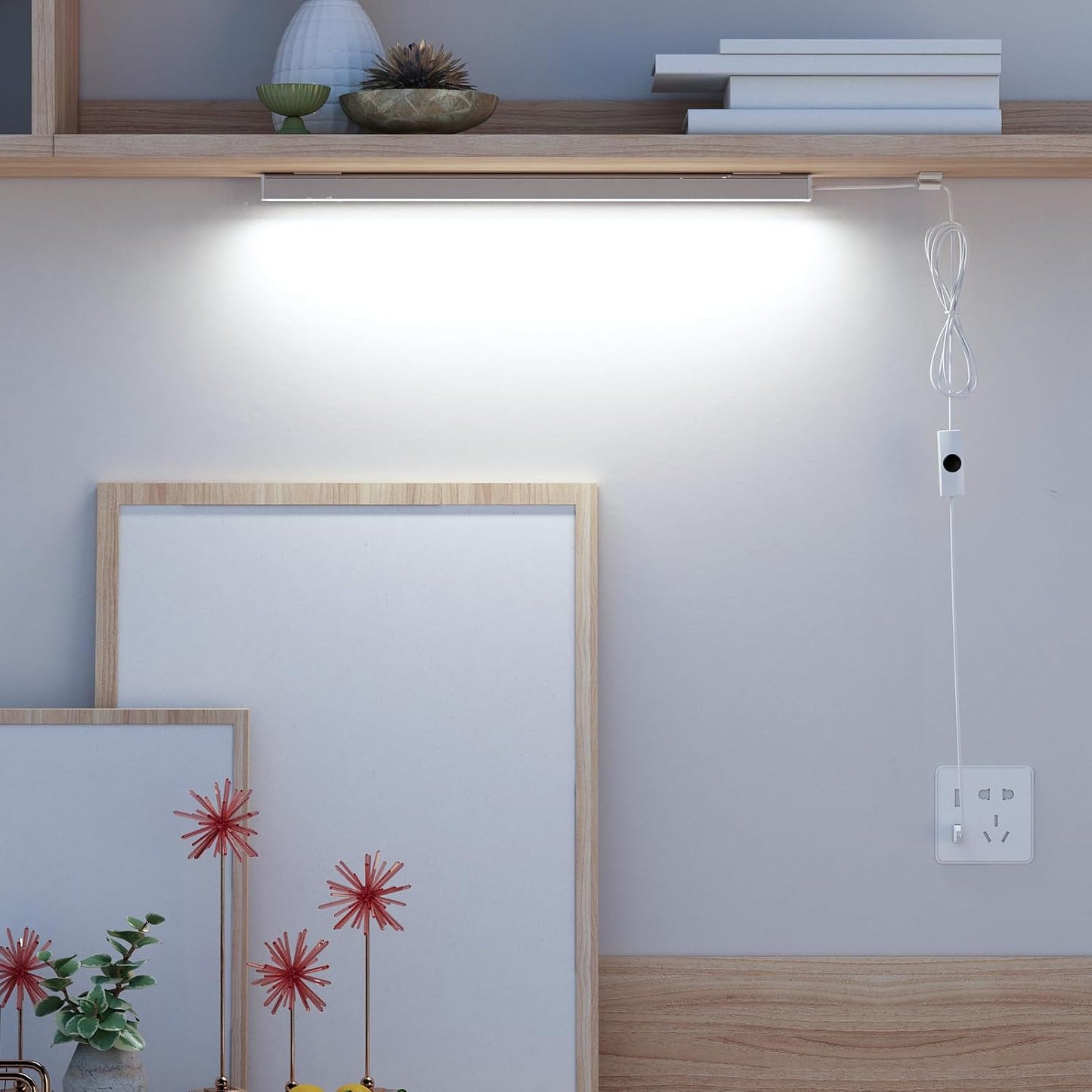 ASOKO Under Cabinet Led Lighting, 12 Inch Light Strip Bar, Daylight White 5000K Dimmable Plug in USB Light, Small Thin Led Under Counter Lighting for Kitchen/Room/Shelf/Desk/Display Case