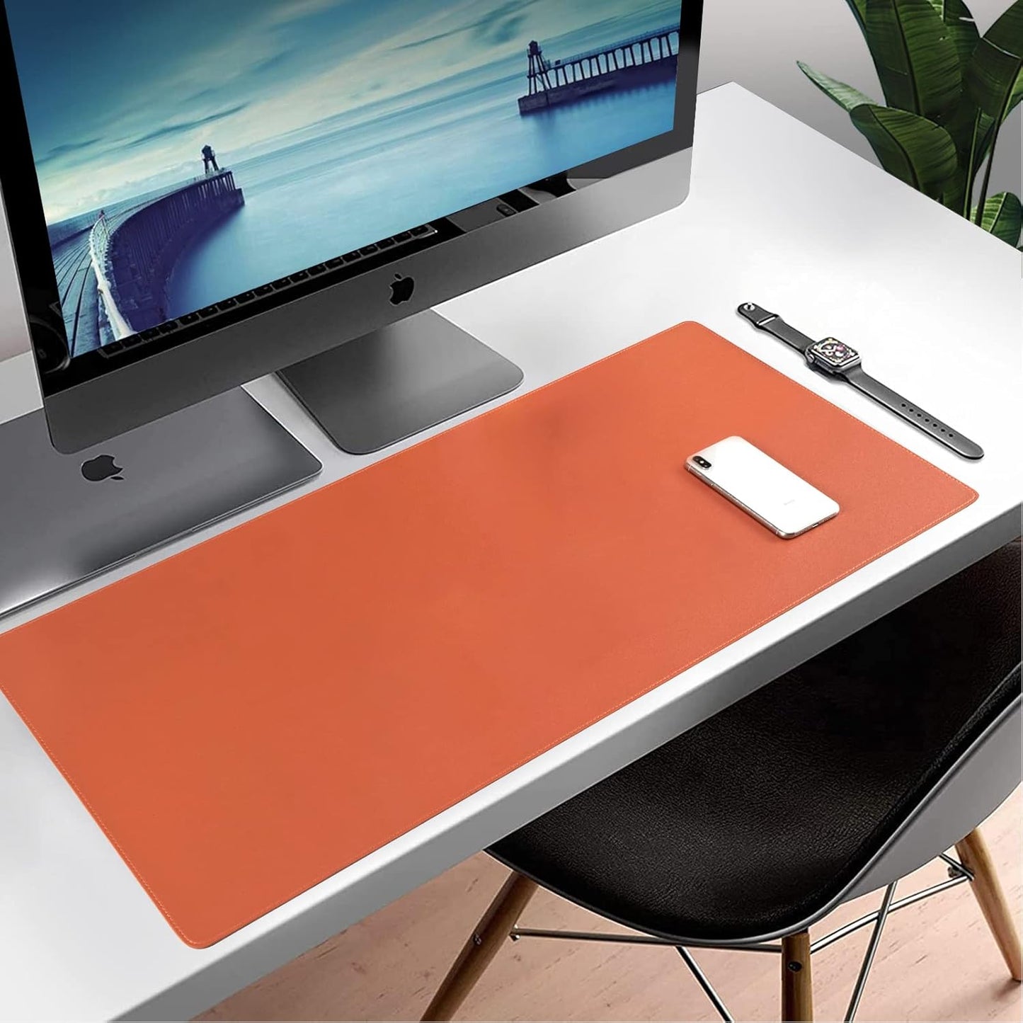 Leather Desk Pad,Wolaile 36x17 inch Large Mouse Pad,Waterproof Non-Slip Writing Desk Blotter,Computer Mat Desktop Protector for Office Home,Black