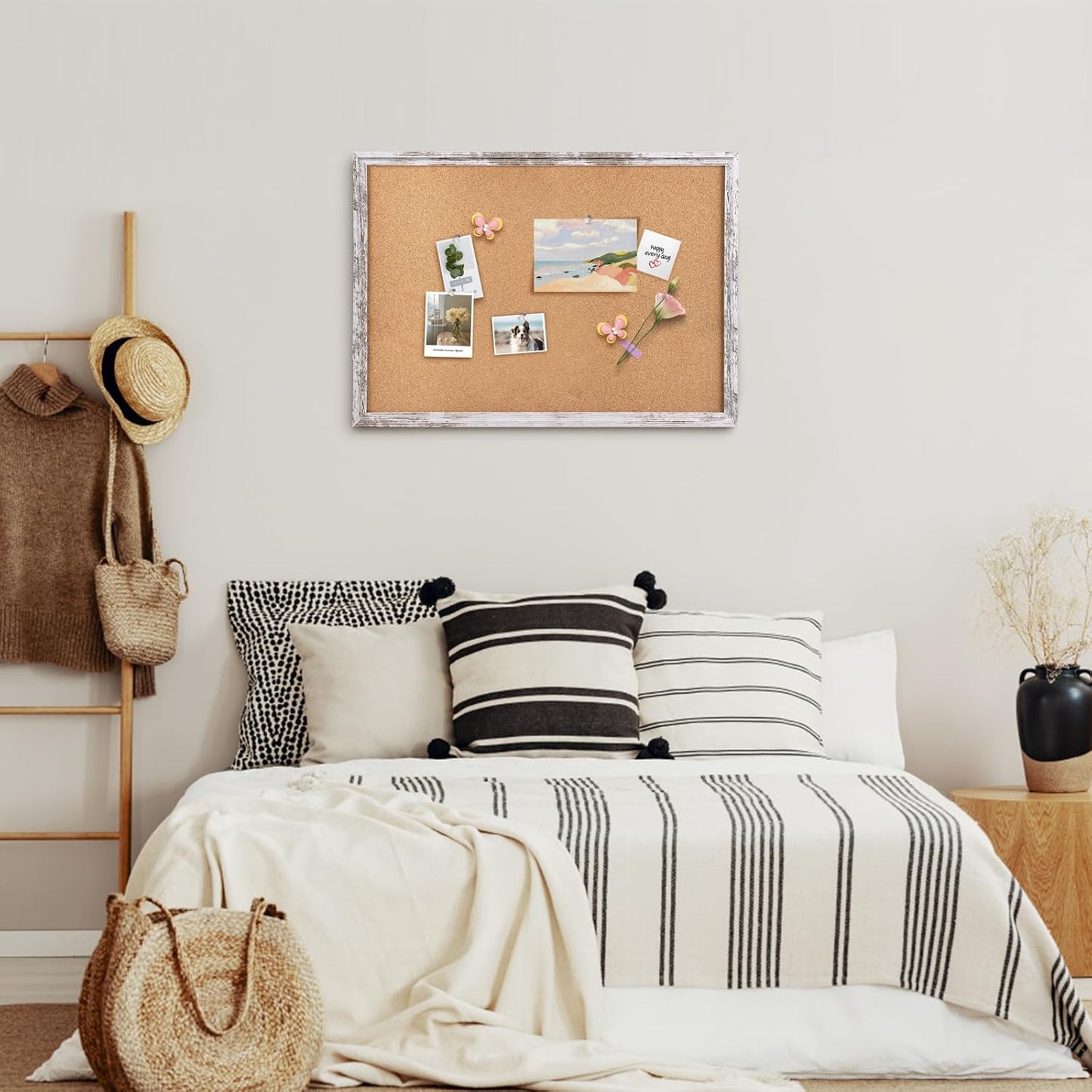 Cork Board Bulletin Board, 11.8x8.6 inches Mini Decorative Hanging Framed Cork Boards for Walls, Pin Board Vision Board for School Home Office, Bulletin Board with Wooden Frame(2230,WH,1p)