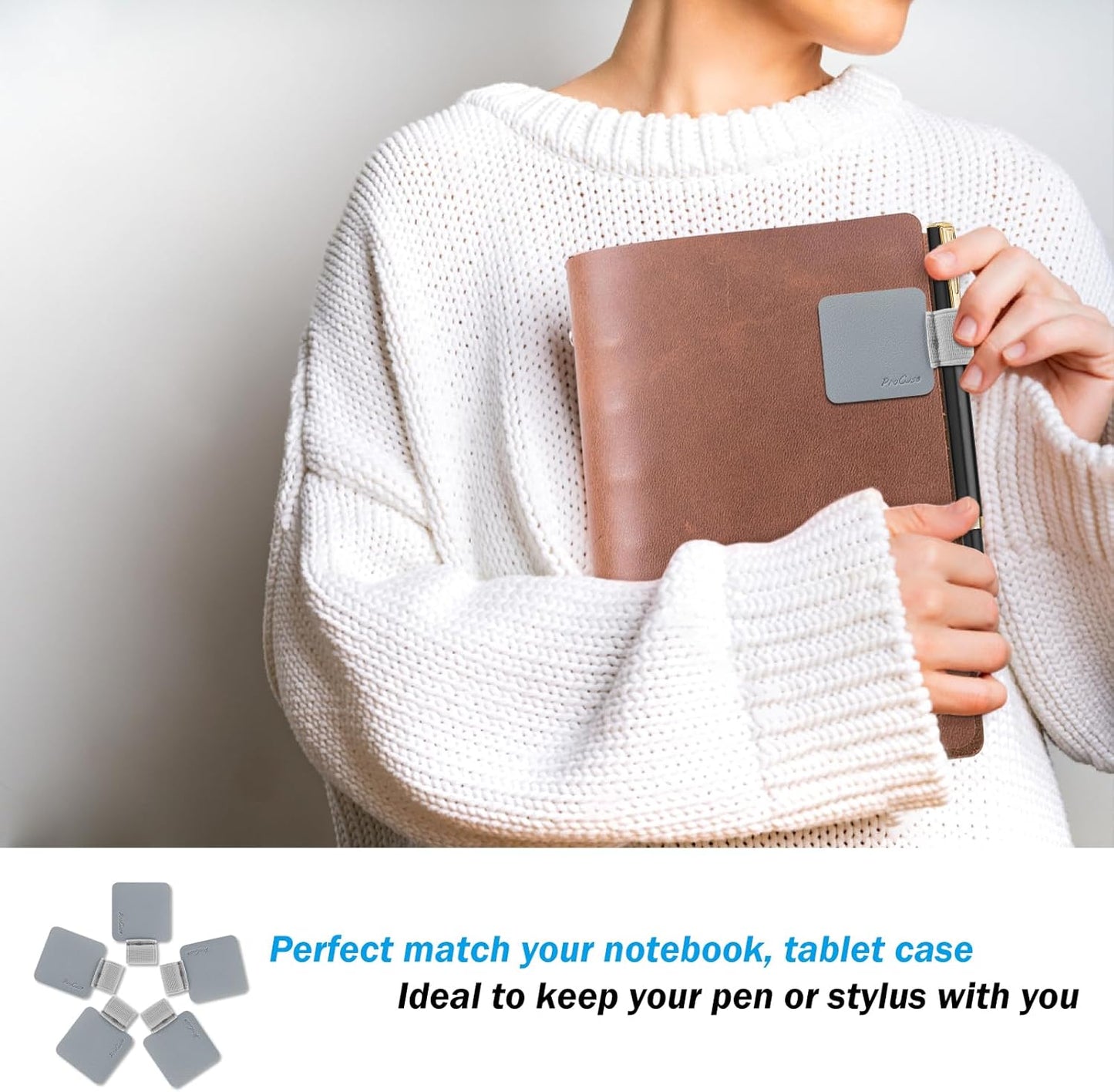 ProCase (5 Pack) Pen Loop Holder for Notebooks Journals Planners Tablet Case, Self Adhesive Leather Pencil Holder with Elastic Loop for Pens, Apple Pencil, Stylus Pen -Black
