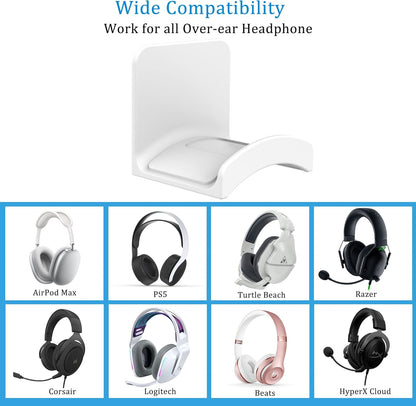 SOKUSIN Headphone Stand Headset Holder - Adhesive Gaming Earphones Hanger, Universal Desk Wall Mount Hook for All Headphone/Controller, Compatible with Beats, AirPods Max,Sony, JBL (White)