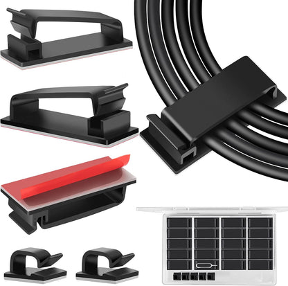 100 PCS Adhesive Cable Clips Black (Small & Large), Upgraded Wire Holder for Wall Cord Organizer Cable Management Under Desk, Outdoor Light Clips Hooks for LED, Car Dash Cam, HDMI, Extension Cord