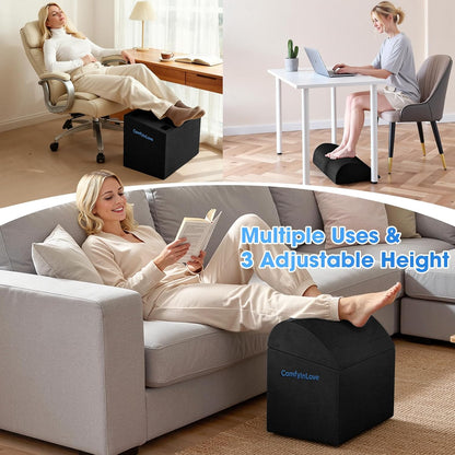 Foot Rest for Under Desk at Work - Non-Slip Foot Stool with 3 Adjustable Heights, Ergonomic Under Desk Footrest with Washable Cover for Leg Elevation, Desk, Home, Office, Car (Dark Grey)