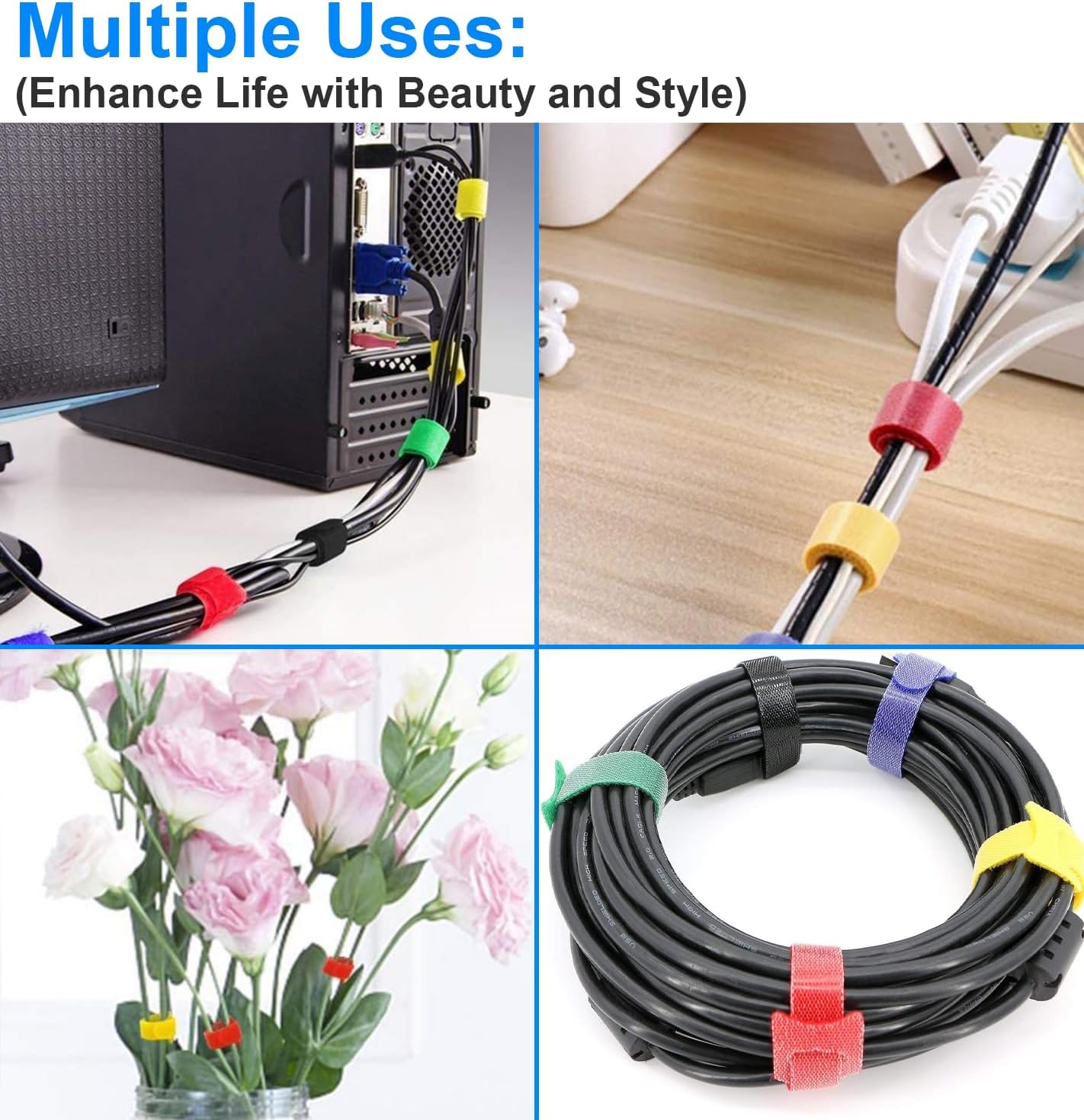California JOS 60 PCS 6 Inches Reusable Cable Ties, Wire Ties, Cord Organizer, Cable Organizer, Adjustable Cable Management - White