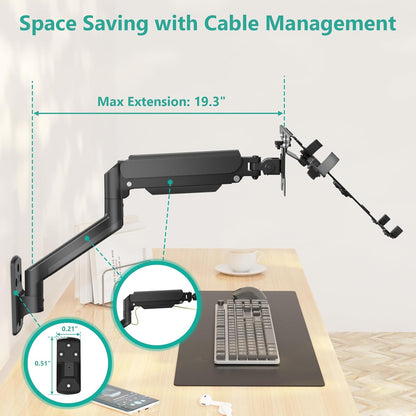 WALI Single Arm Laptop and Monitor Desk Mount for 17" Notebook and Up to 32" Screen, 2-in-1 Adjustable Monitor Arm with Laptop Tray, VESA 75x75 100x100,Holds 22-26.4 lbs, Black (GSMP001NLP)