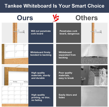 Calendar Whiteboard for Wall, TANKEE 17x13 Inches Whiteboard Calendar Cork Board Combo, Small Magnetic White Board with Wood Framed, Hanging Dry Erase Board for Kitchen Home Office School Planner