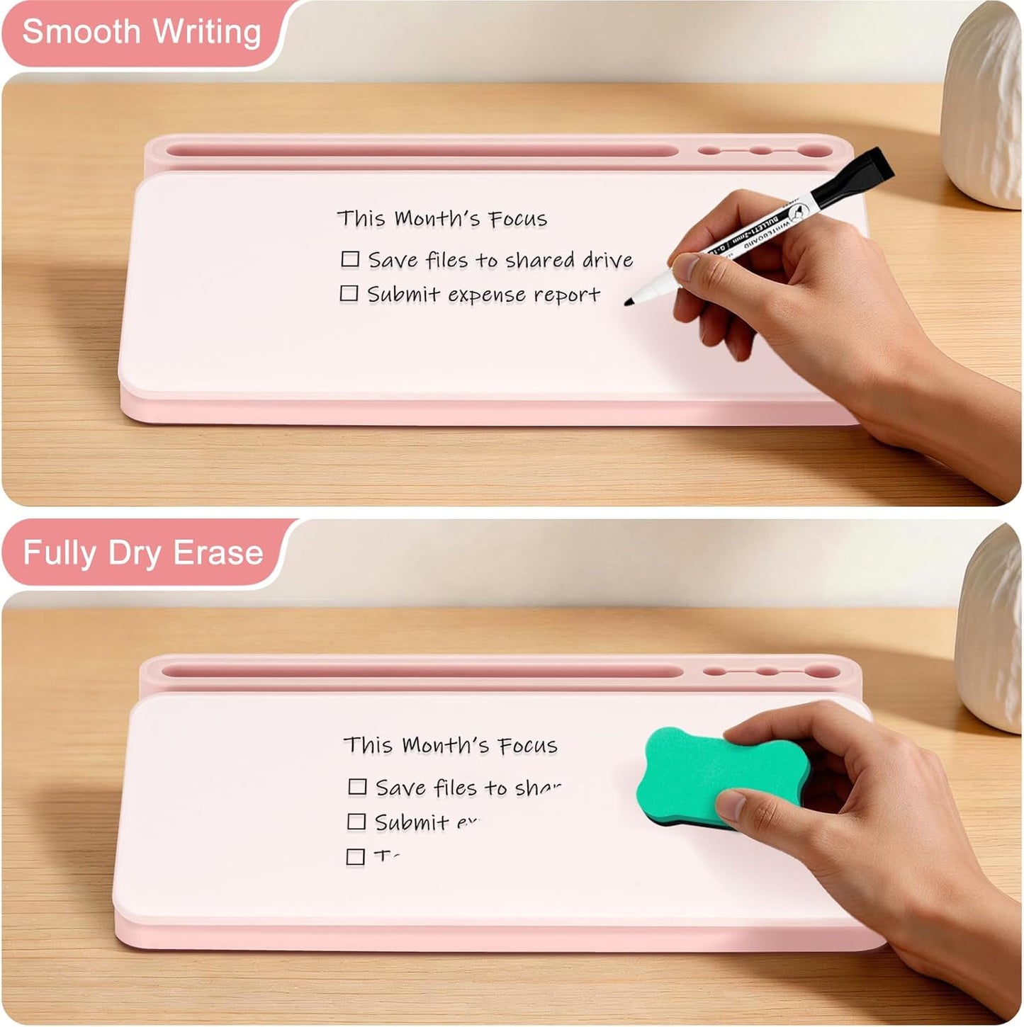 WALGLASS Small Desktop Whiteboard with Storage, Glass Desk Dry Erase White Board Computer Keyboard Stand with Drawer, Desk Organizers with Accessories for Office, Home, School Supplies White