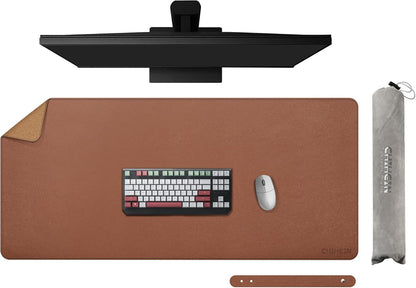 Chihein 2XL 35" x 16" Cork & PU Leather Desk Mat, Dual Sided Desk Pad Protector, Waterproof Writing Blotter for Gaming, Office, Home (Black)