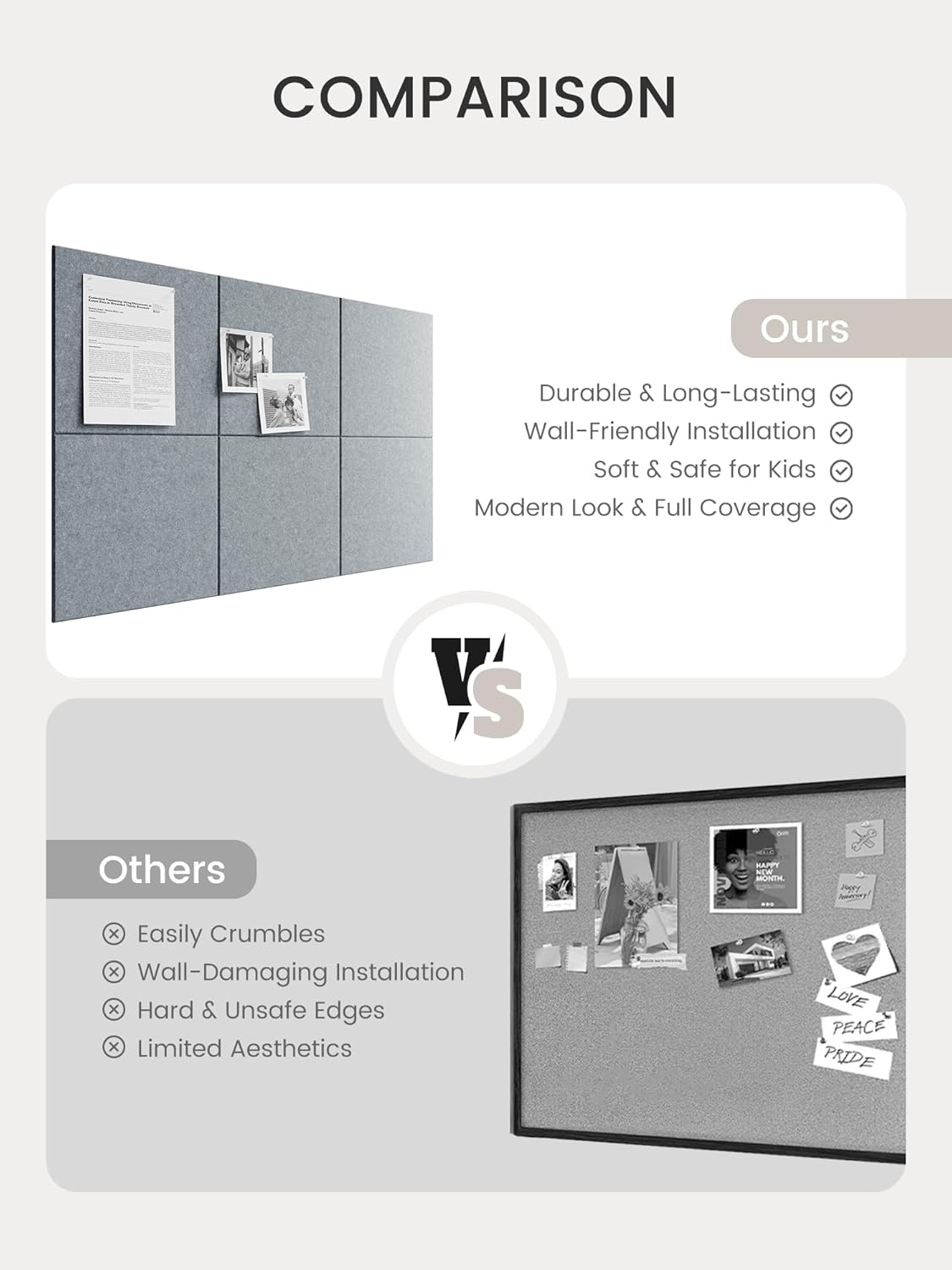Bumusty Large Cork Board Alternative-48 x 36" Felt Bulletin Board Tiles, with 30 Pushpins, 70 Adhesive Tabs, Bold-Stripe 12-Pack, Cork Boards for Office Push Pin Board Felt Board-Carbon Blue