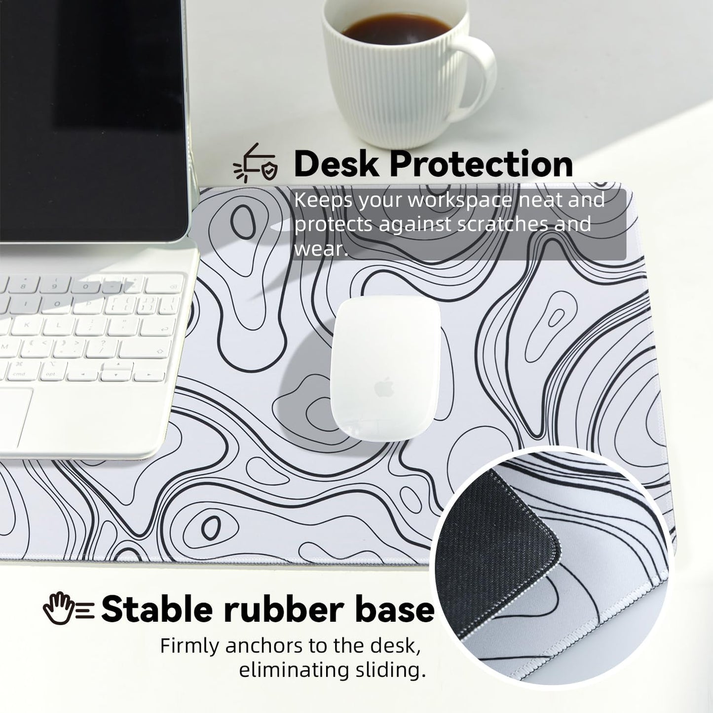Reniteco Waterproof Large Gaming Mouse Pad with Durable Stitched Edges, Non-Slip Rubber Base, Grainy Jacquard Mouse Mat Desk Pad for Home Office Gaming, 31.5''x11.8''x0.12'', Matte Beige