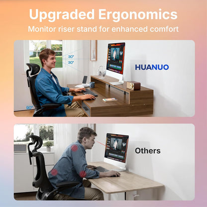 HUANUO 55″ x 26″ Electric Standing Desk with 2 Drawers &24.4″ Large Keyboard Tray, C-Clamp Mount Compatible, Adjustable Computer Desk for Office, Sit Stand Up Desk with 4 Height Presets, Light Walnut