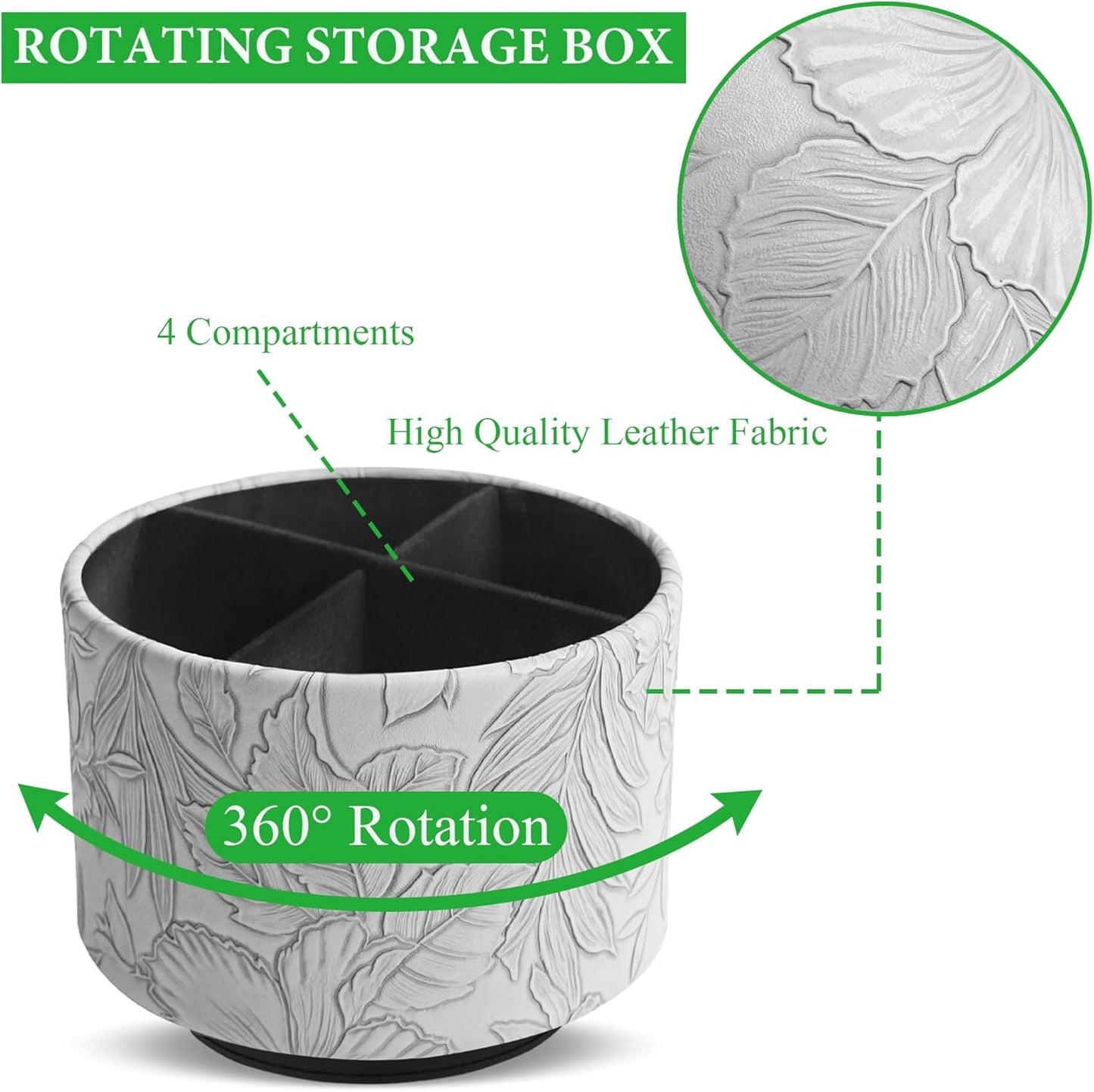 Round Leather Art Supply Organizer,Remote Control Holder,360 Degree Rotating,Multi-Functional Pencil Holder,4 Compartments Desktop Stationary Organizer(1-Fractal Flower) | Round - Colors A