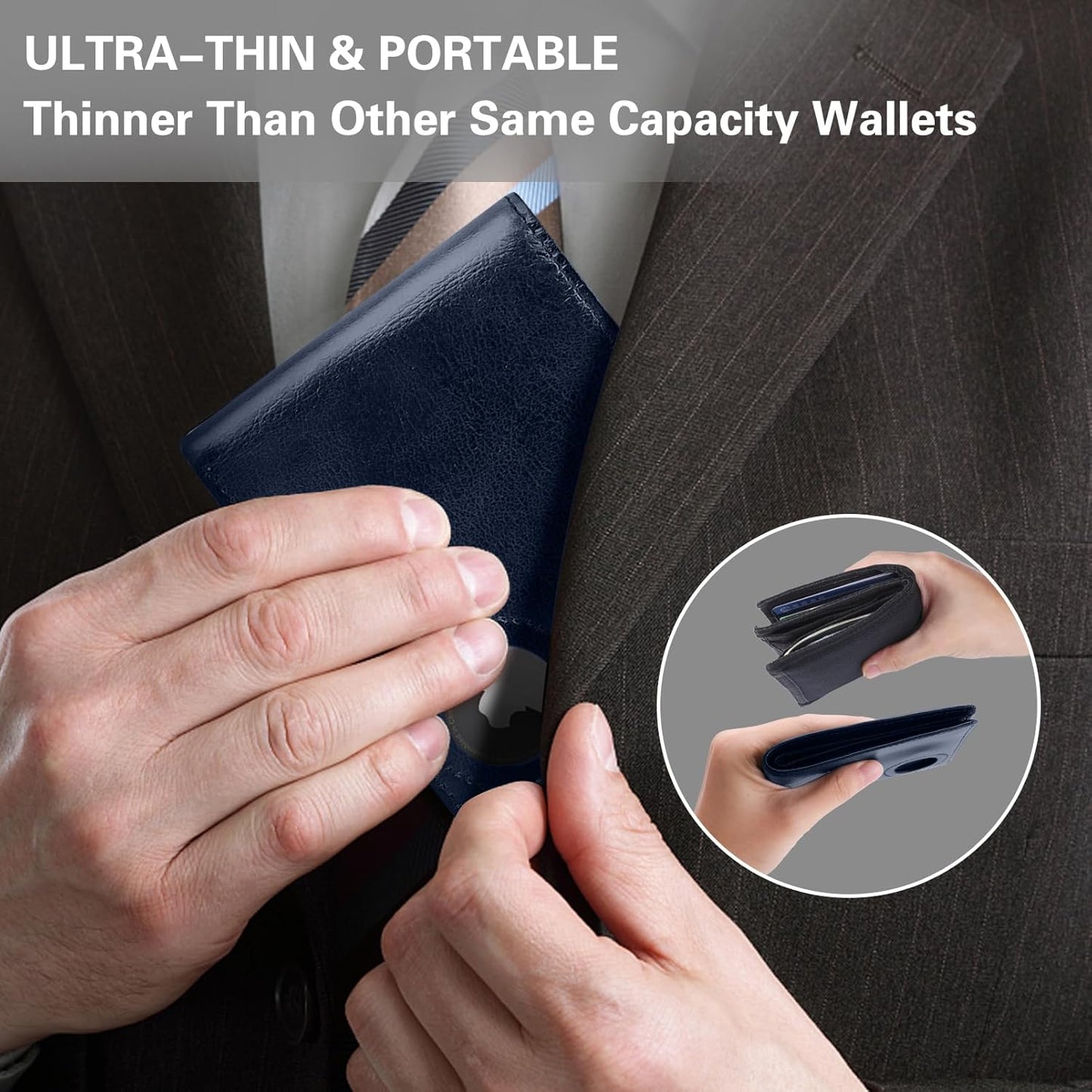 GIPUSSON Slim Leather Wallet for Men Airtag Hidden, Large Bifold Mens Wallet RFID Blocking with ID Windows, Credit Card Holder for Men Wallet