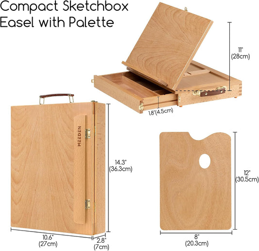 MEEDEN Table Sketch Box Easel -Portable Solid Beech Tabletop Wood Easel Drawing & Sketching Board with Storage Drawer & Palette for Beginner Artist, Art Students & Kids, Canvas up to 11" × 14"