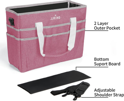 JJRING Craft Organizer Tote Bag for Art Storage, Caddy with Multiple Pockets, Bluish Green Sewing Bag for Scrapbooking, School, Medical, and Office Supplies