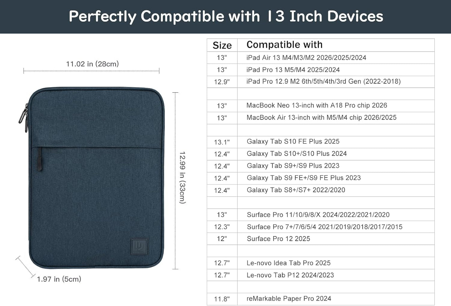 Dadanism 9-11 Inch Tablet Sleeve Padded Carrying Case for iPad (A16) 11th Gen 11", iPad 10th Gen 10.9", iPad Air M4/Pro M5 11", iPad Air 5/4, iPad 9/8/7th Gen, Galaxy Tab A11+ Plus 11", Blue
