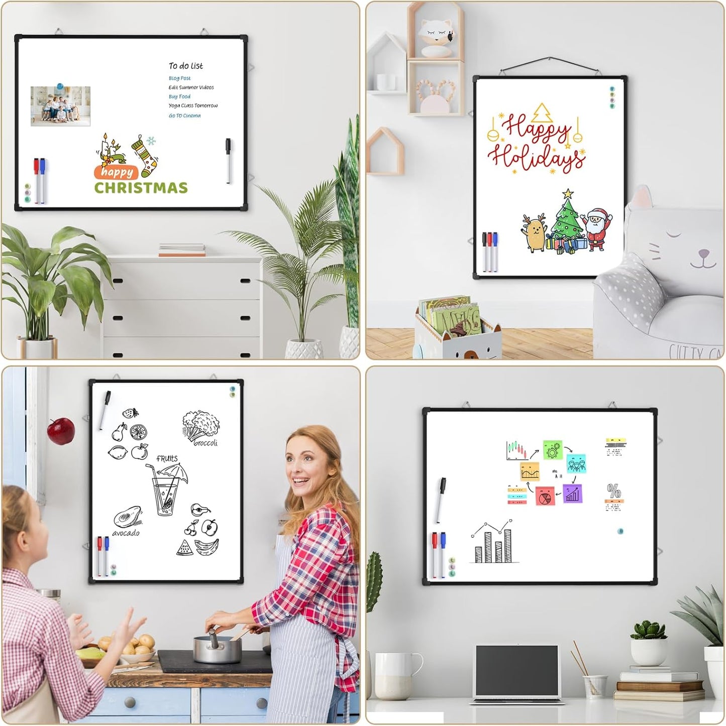 MaxGear Double-Sided Dry Erase Board for Wall, 16"x12" Hanging Whiteboard, Small Dry Erase White Board with 3 Markers and 4 Magnets, Portable Whiteboard for Planning, Drawing, Memo, to Do List