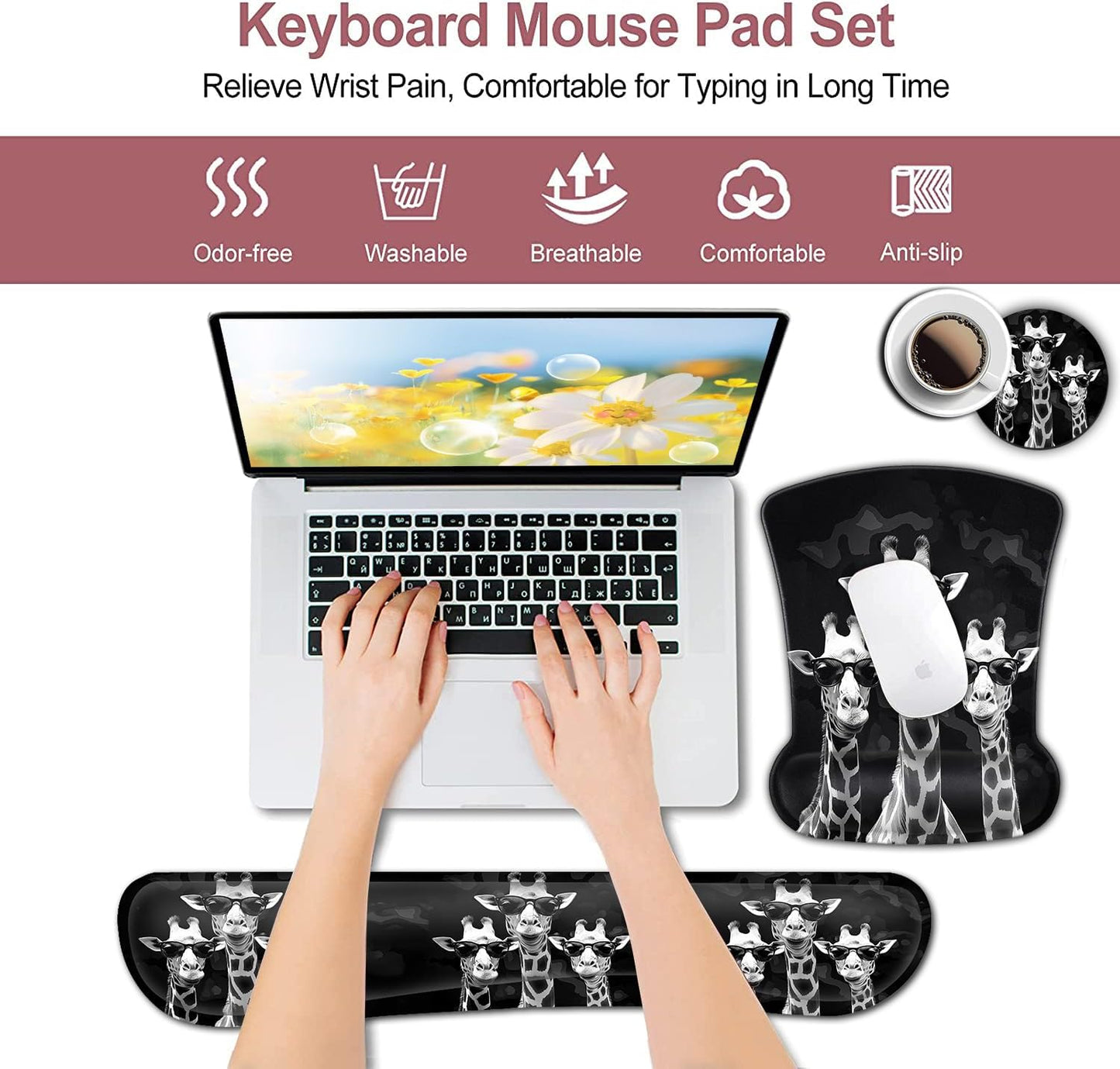 Mouse Pad with Wrist Support, Ergonomic Gel Mouse Pad Beautiful Flowers,Non-Slip Durable, Memory Foam Keyboard Wrist Rest, Suitable for Office Typing Games, Pink Hyacinths on Wood Panel