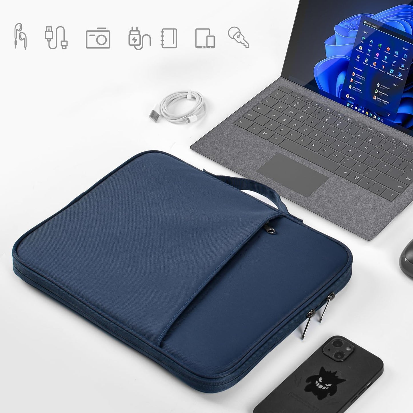 13 inch iPad Pro Case, Padded Travel Carrying Sleeve for iPad Pro 13-in M5 M4 & iPad Air 13-in M2 M3 M4(2026) w/Magic Keyboard, Water-Resistant Shockproof iPad Soft Bag Cover Accessory Pocket -Black