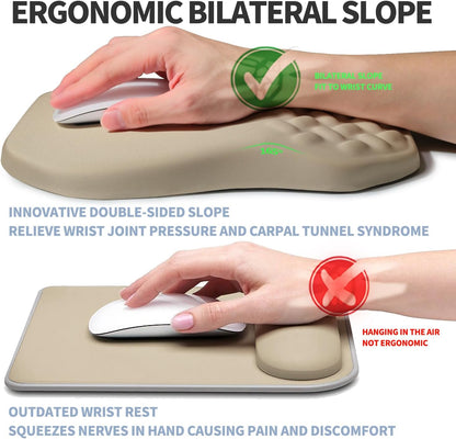 Ergonomic Raised Mouse Pad Wrist Support with Bilateral Slope Memory Foam Mousepad for Wrist Rest and Carpal Tunnel Pain Relief 11.8x7.9〃 Black