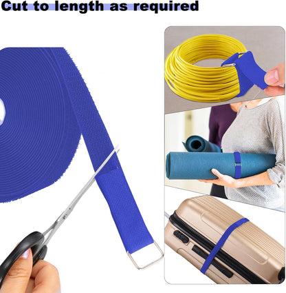 YMCRLUX 1"x32ft Hook and Loop Straps with 50 Metal Buckles, Adjustable Fastening Cable Straps, Cut-to-Length Cinch Strap, Reusable Nylon Securing Cord Ties for Organizer or Storage, 1 inch Wide, Black