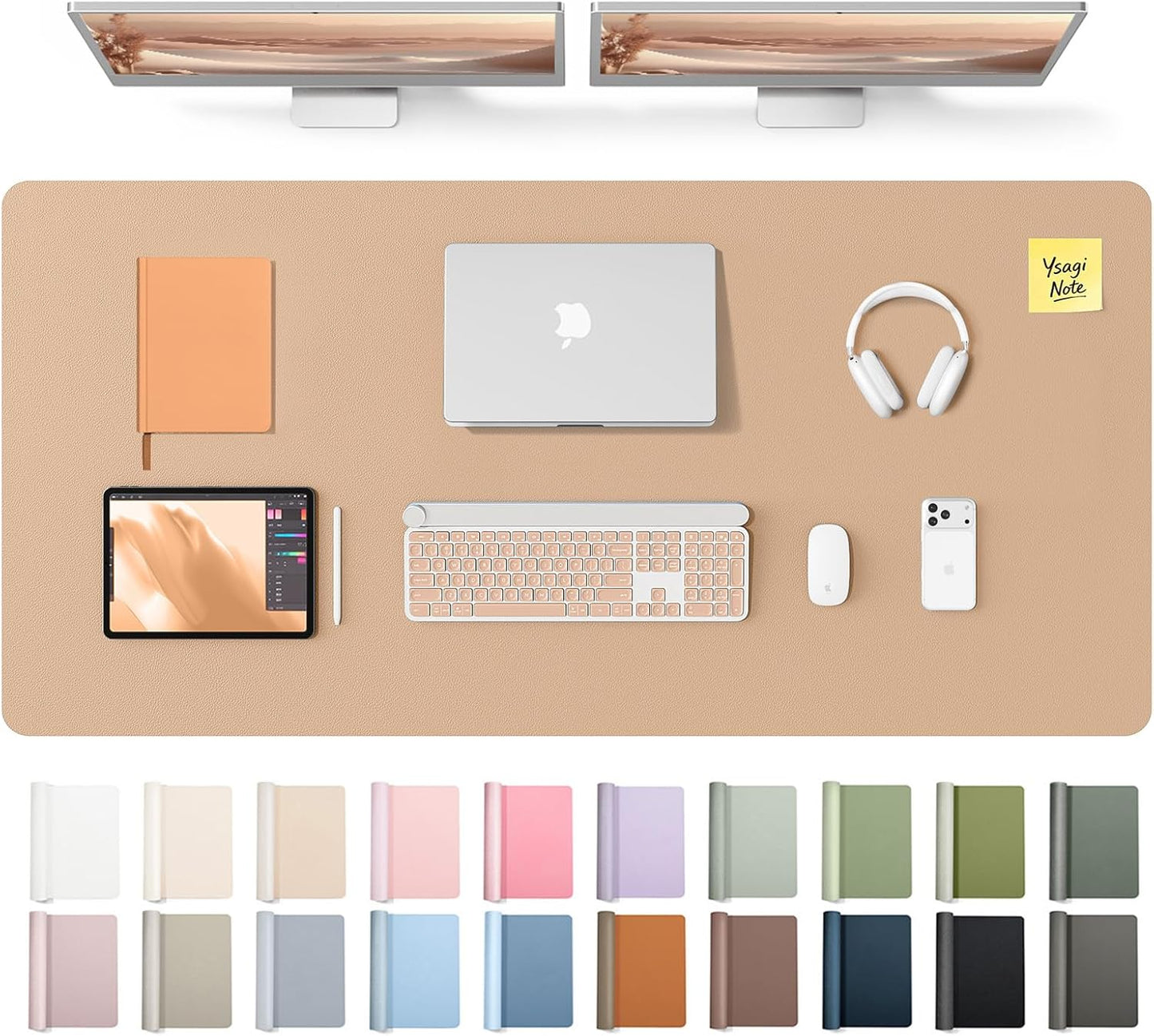 YSAGi Leather Desk Pad Protector, Office Desk Mat, Large Mouse Pad, Non-Slip PU Leather Desk Blotter, Waterproof Laptop Desk Writing Pad for Office and Home (23.6" x 13.8", Eggshell) - Colors B