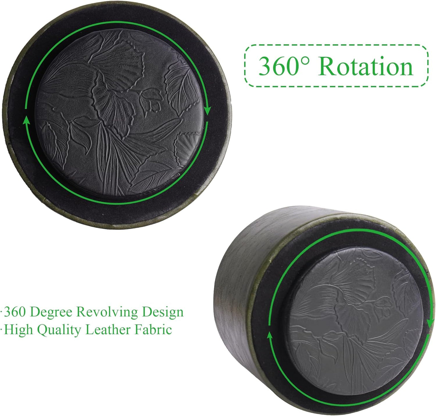 Round Leather Art Supply Organizer,Remote Control Holder,360 Degree Rotating,Multi-Functional Pencil Holder,4 Compartments Desktop Stationary Organizer(1-Fractal Flower) | Round - Colors A