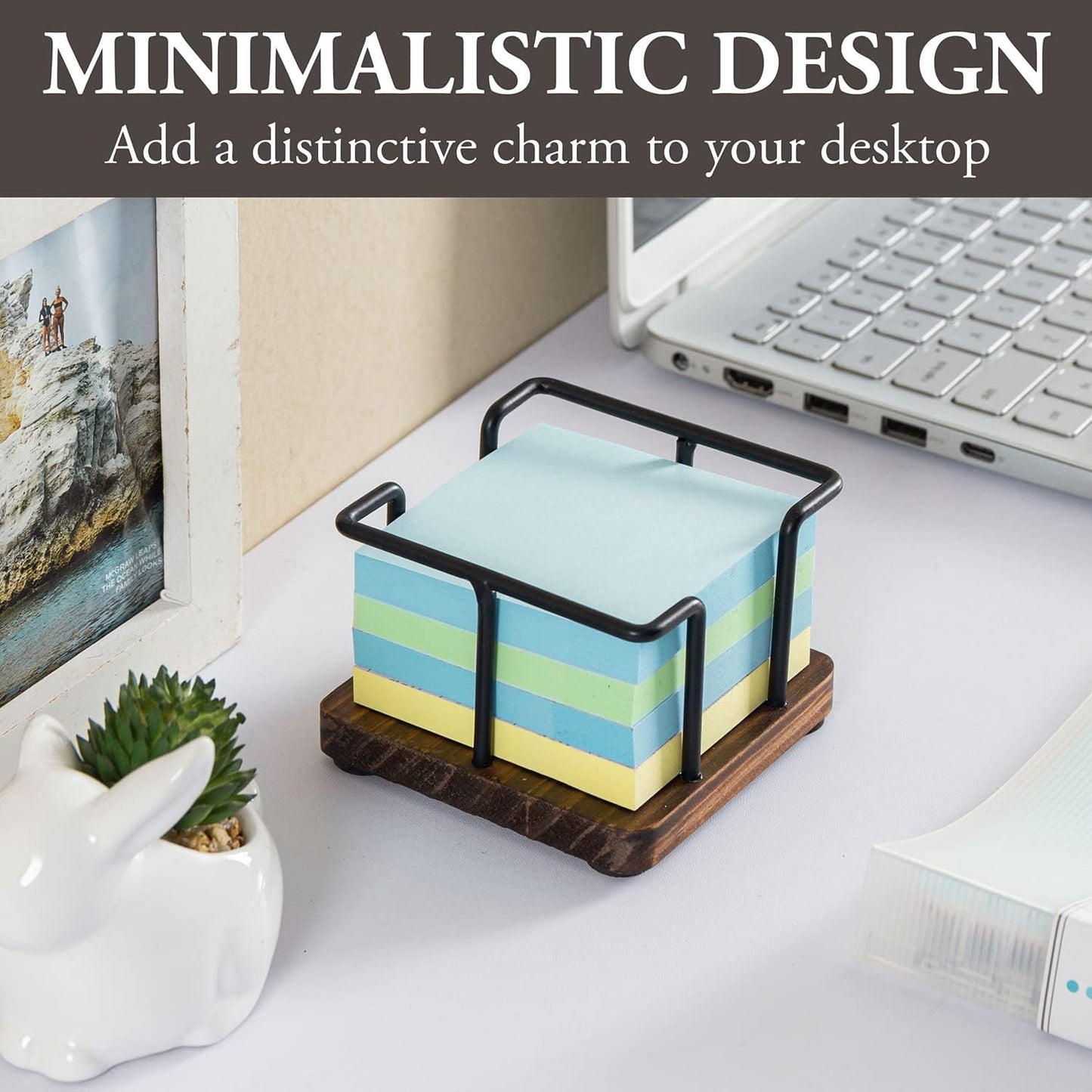 MyGift Sticky Note Holder for Desk, Wood Post It Note Dispenser for 3-Inch Note Cubes, Modern Office School Desktop Memo Pad Organizer