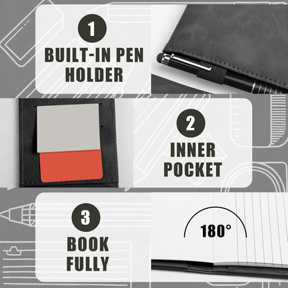 Outus 10 Pcs Mini Pocket Notepad Holder Set Included Small Leather Pocket Notebook Holder with 50 Lined Sheets, Metal Pen, 8 Pcs 3 x 5 Inch Memo Book Refills, 30 Lined Paper Per Note Pad (Black)