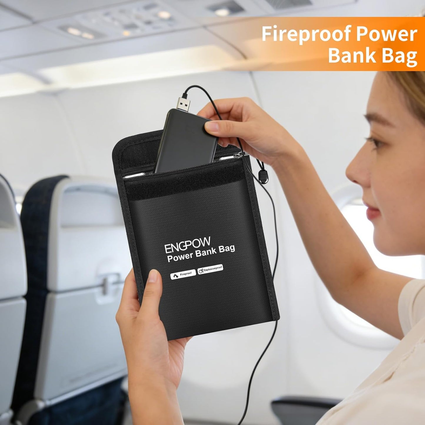 ENGPOW Fireproof Organizer Travel Bag,Heat Insulated＆Explosion-Proof Electronic Carry Case,Portable Home Travel Safe Storage for Power Bank,Phone,Cables,USB Drive＆Charging Protection, 10.6''x6.7''