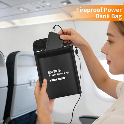 ENGPOW Fireproof Organizer Travel Bag,Heat Insulated＆Explosion-Proof Electronic Carry Case,Portable Home Travel Safe Storage for Power Bank,Phone,Cables,USB Drive＆Charging Protection, 10.6''x6.7''