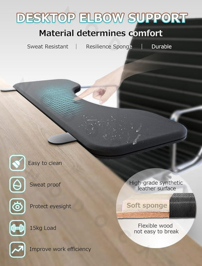 NODOCA Arm Rest for Desk, Ergonomics Wrist Rest, Desk Extender, Soft Sponge Built-in, Comfortable Arm Support for Desk, Wrapped in Eco-Friendly Leather, Foldable Elbow Rest for Desk(2, Black, 8.9'')