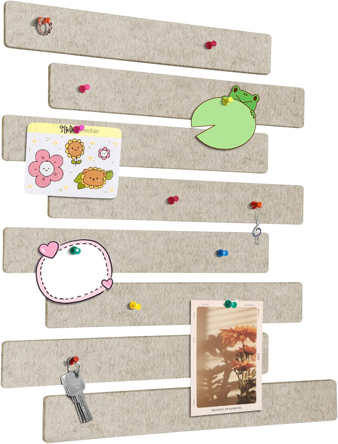 Cork Board for Walls - 8 Pack Felt Pin Board Bar Strips - Self-Adhesive Lightweight Bulletin Board - Cork Board for Office with 40 Push Pins No Damage for Wall