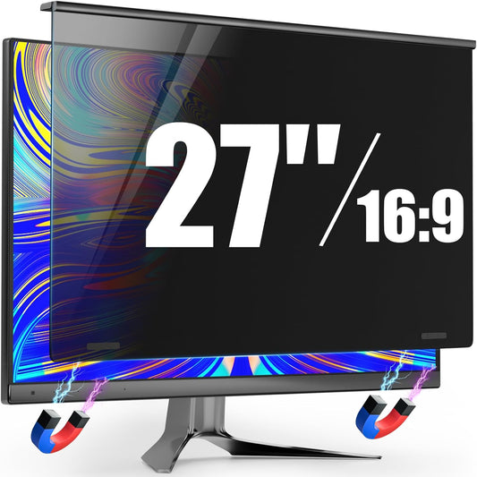 Magnetic Privacy Screen for Frameless Computer Monitor 27 Inch 16:9 Aspect Ratio,Hanging Blue Light Screen Protector Eye Protection Anti-Spy Shield, 27in Removable Privacy Filter