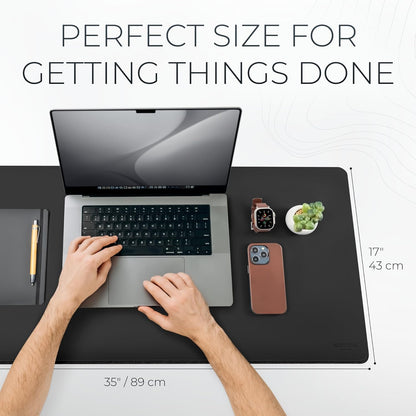 Nordik Felt and Leather Desk Mat - Willow Haze Sage - 35x17 Inch Felt and Vegan Leather Desk Blotter with Document Hideaway - Large Computer Mats for Desktop - Ideal Keyboard Mat for Office and Home