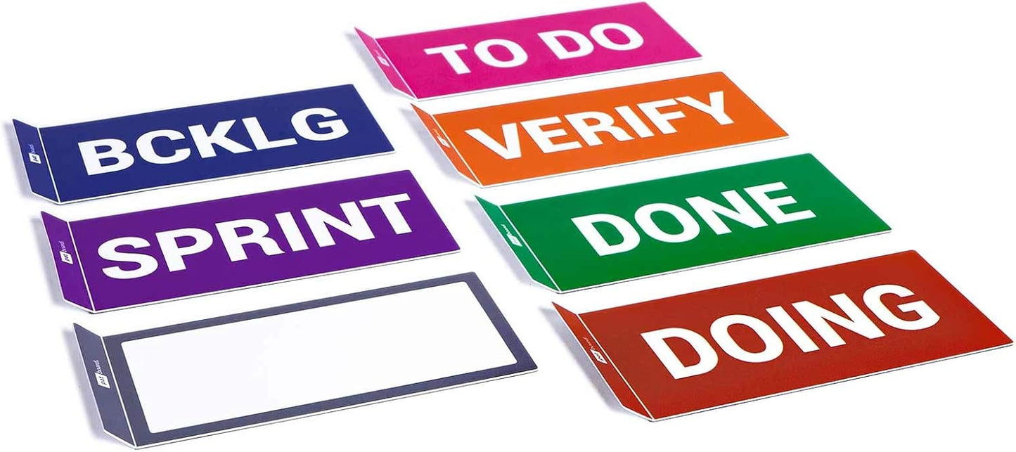 PATboard Scrum Board and Kanban Board COLUMNcards Magnetic - Set of 7 Column Cards (BCKLG, Sprint, to DO, Doing, Verify, Done, and Blank)