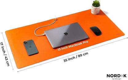 Nordik Leather Desk Mat Cable Organizer - Pebble Black 35 X 17 inch - Premium Mouse Mat - Felt Vegan Leather Desk Pad Protector - Desk Blotter Matt Keyboard - Large Desk Matt for Desktop Computer