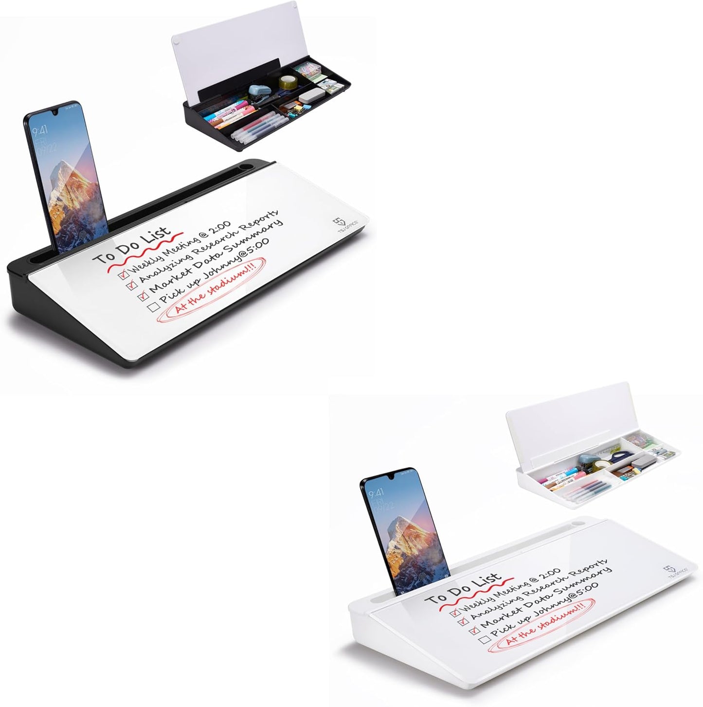 Small Glass Desktop Whiteboard Dry-Erase-Board for Office, Home, School Supplies ×2