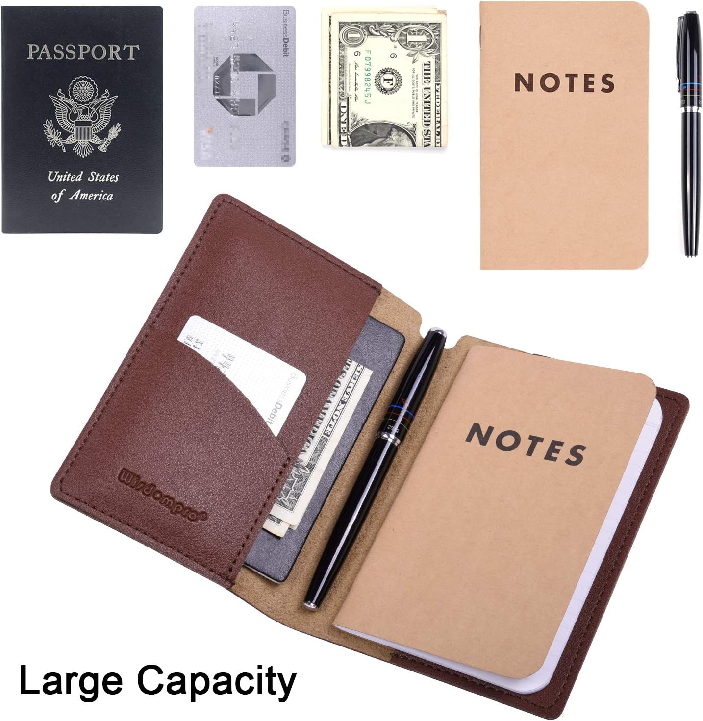 Wisdompro Journal Cover, 2 Pack PU Leather Notebook Cover for Field Notes, or other 3.5" x 5.5" Pocket Notebooks - Black