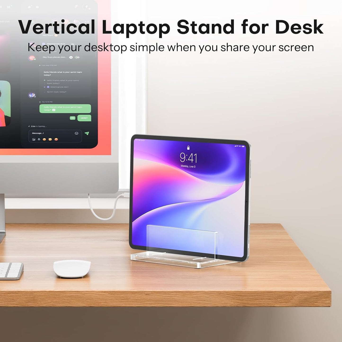 OMOTON Vertical Laptop Stand for Desk, Acrylic Dual Laptop Holder Desktop Clear Adjustable Dock for MacBook Pro Air, HP, All Gaming Laptops up to 17” (Clear, Dual Slot)